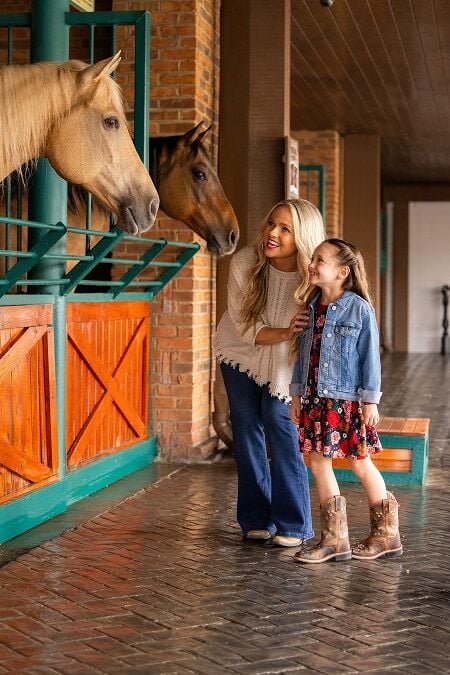 Stampede guests visiting stabled horses