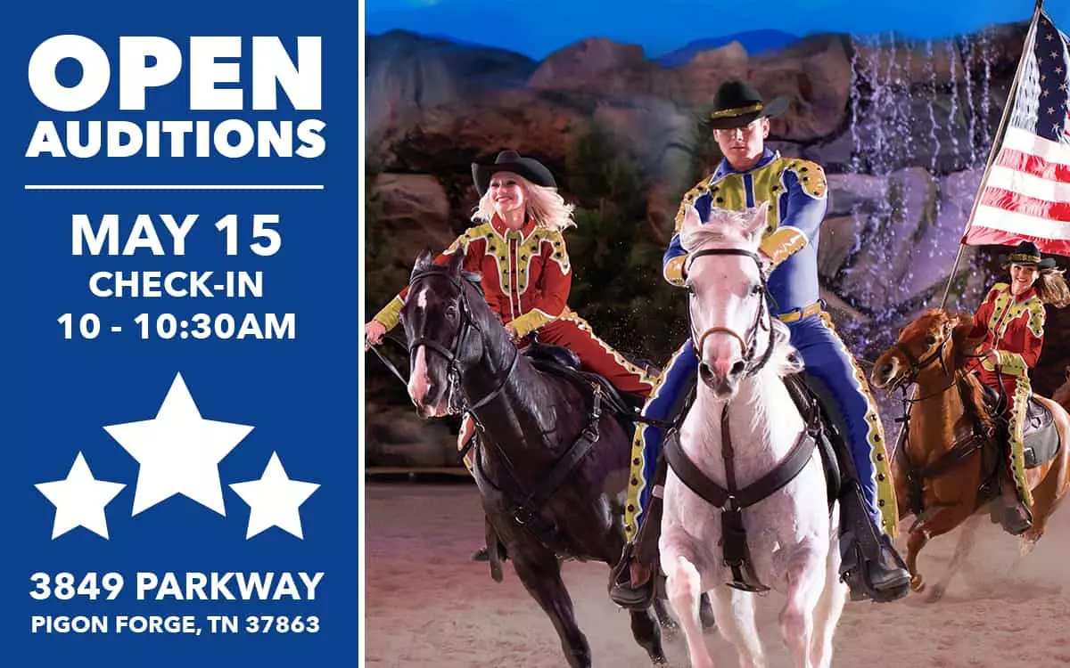 Dolly Parton’s Stampede in Pigeon Forge, TN, to host open auditions for performers on Saturday, May 15. Check-in starts at 10 a.m.
