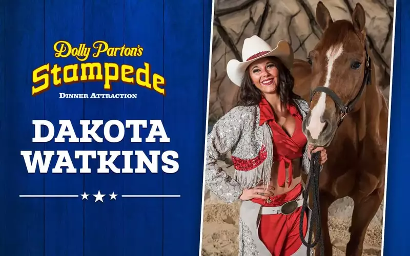 Picture of Dakota Watkins, a multi-world champion rider at Dolly Parton's Stampede in Branson.