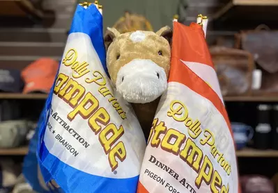 Stampede flags with plush horse